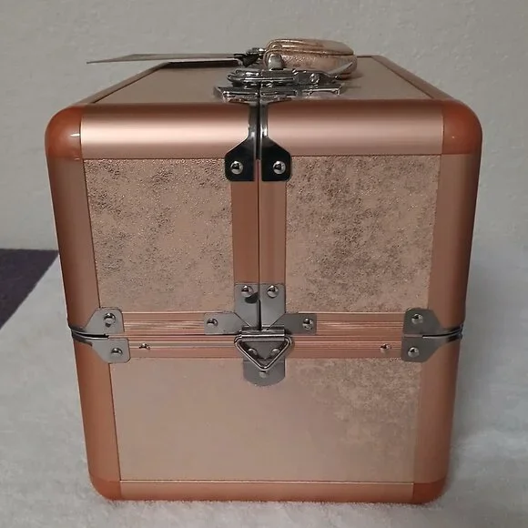 Sephora Metallic Rose Gold Make Up Train Case -- NWT w/shoulder strap and keys! - Picture 2 of 10